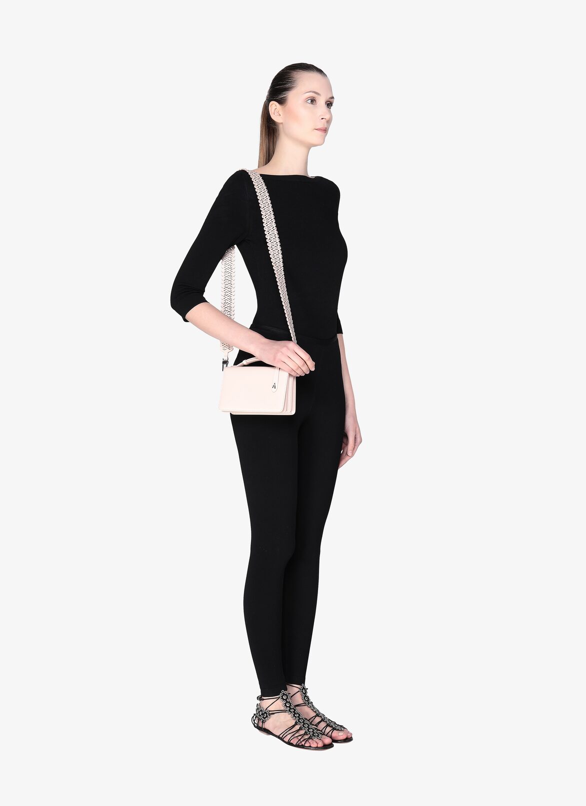 FRANCA SMALL CUIR LUX VERRERIE STRAP GALET ALAÏA GRAY  FRANCA SMALL CUIR LUX VERRERIE STRAP GALET